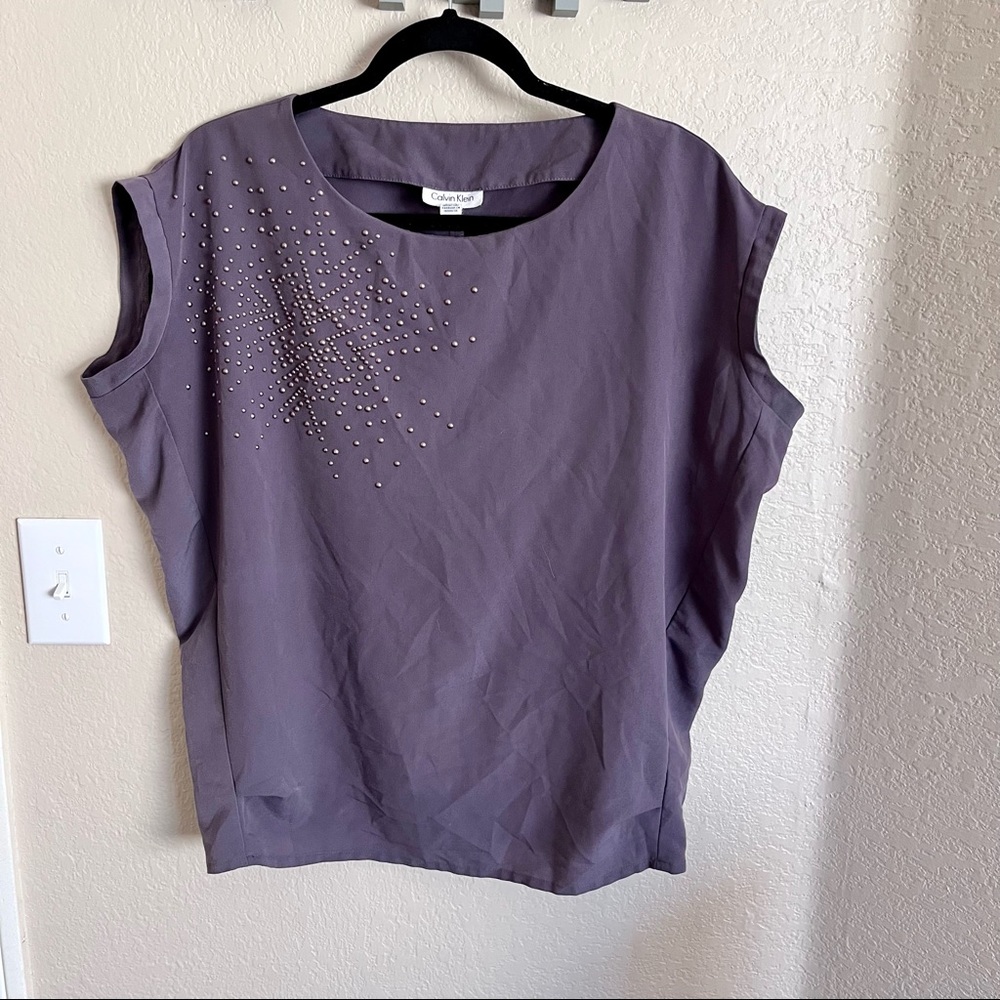 Calvin Klein purple studded cap sleeve blouse, small